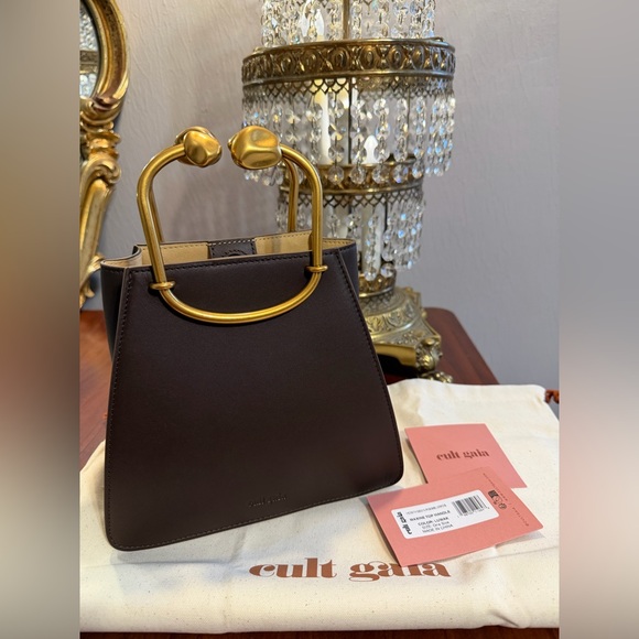 Cult Gaia Maxine Mini Bag Luwak Brown Leather Gold Handle NEW with dustbag - Picture 9 of 9